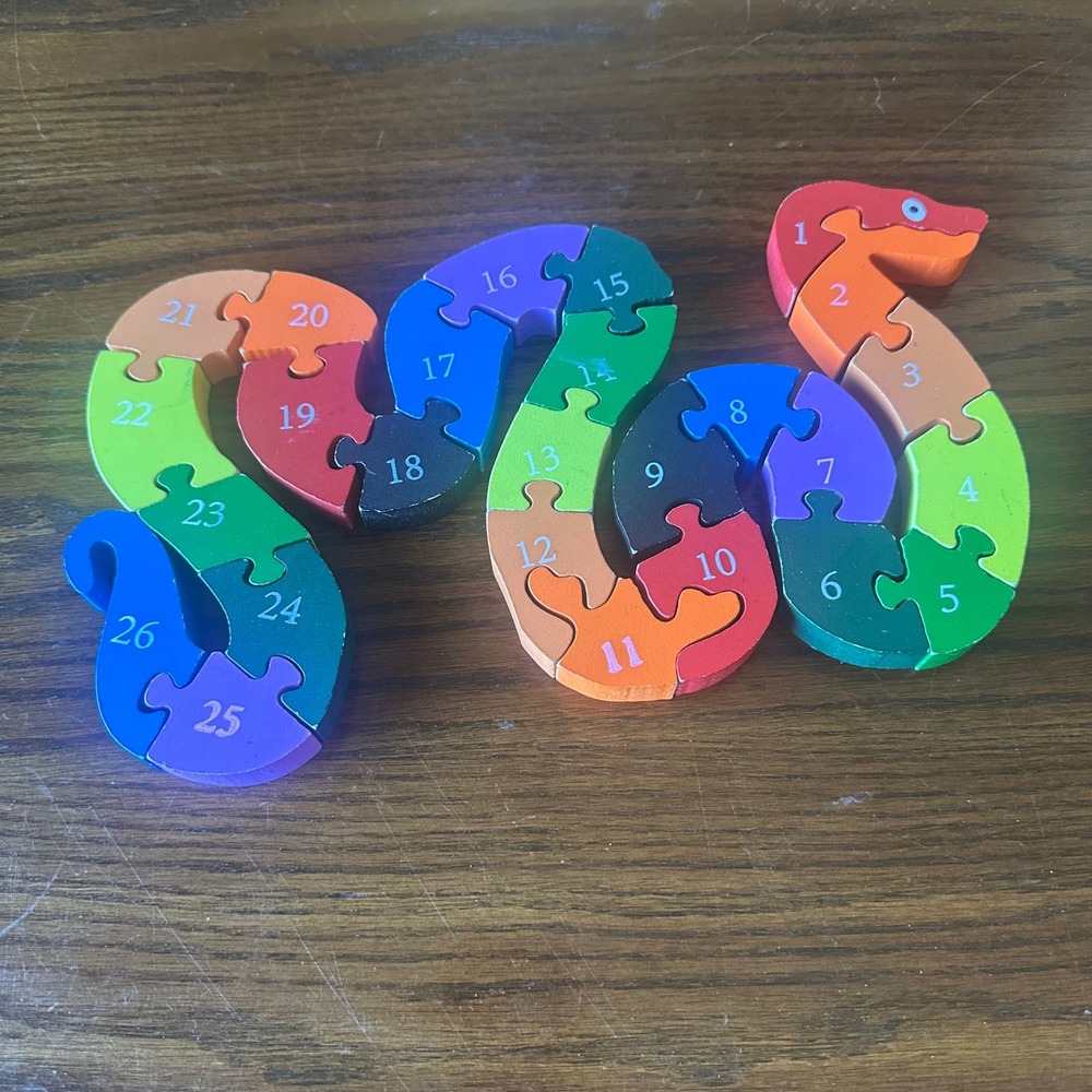 Wooden Double Sided Snake Jigsaw Puzzle Alphabet & Numbers, Educational Toy